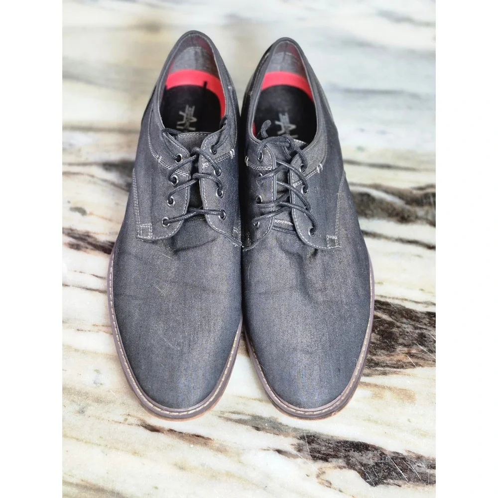 Ashford Hayes Reboot Mens 13M Charcoal Gray Denim Texture Lace Up Dress Shoes